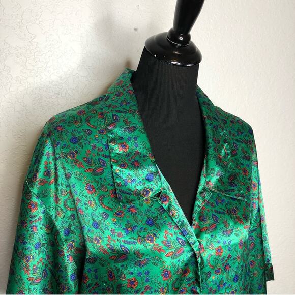Victoria’s Secret Vintage Gold Label green floral button pajama top size Large - Picture 2 of 12